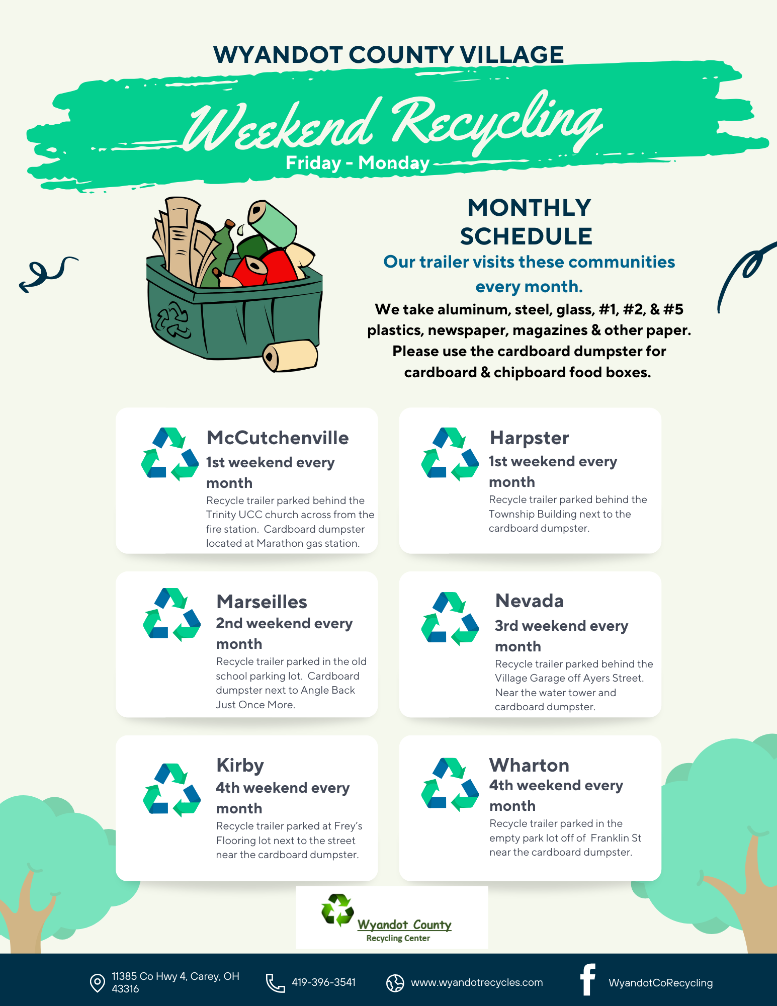 Weekend Recycling Trailer Schedule
